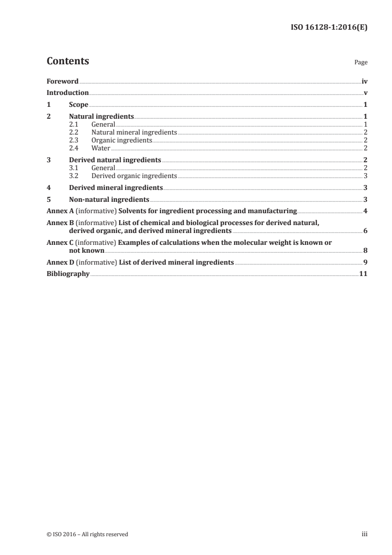 ISO 16128-1:2016 ISO 16128-1:2016 - Guidelines on technical definitions and criteria for natural and organic cosmetic ingredients and products — Part 1: Definitions for ingredients/17/2016 - Page 3 preview
