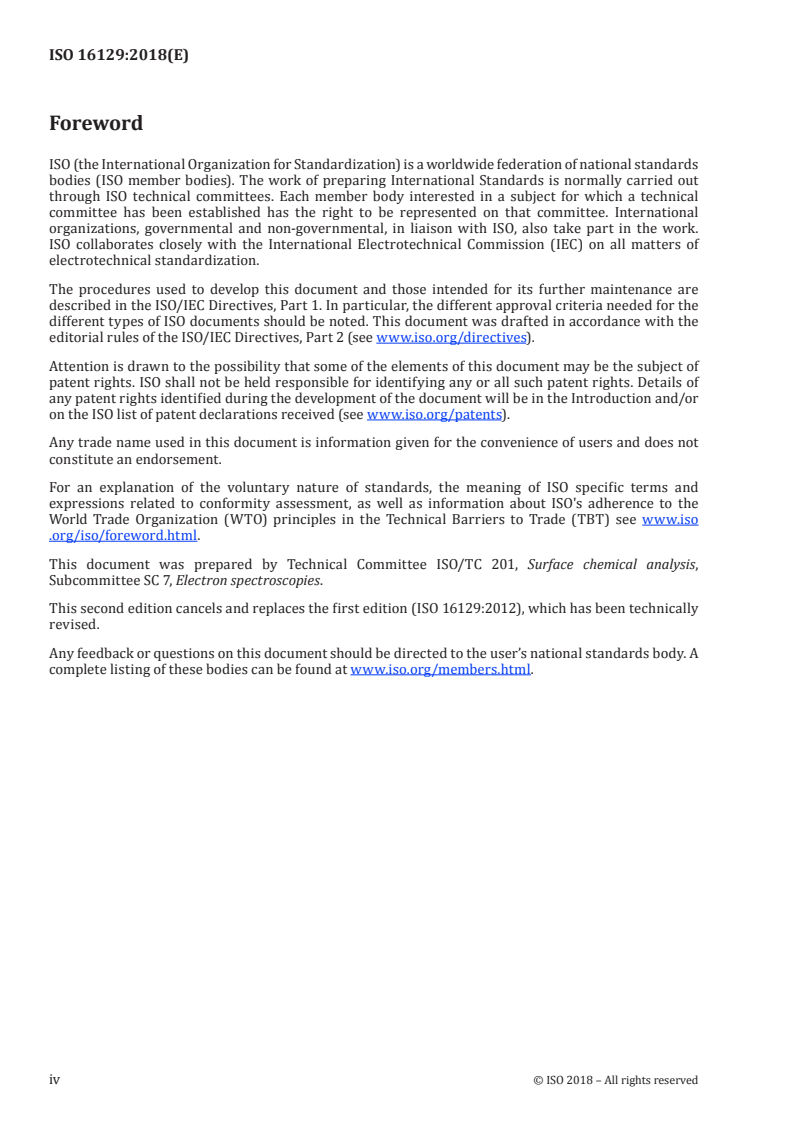 ISO 16129:2018 ISO 16129:2018 - Surface chemical analysis — X-ray photoelectron spectroscopy — Procedures for assessing the day-to-day performance of an X-ray photoelectron spectrometer/15/2018 - Page 4 preview