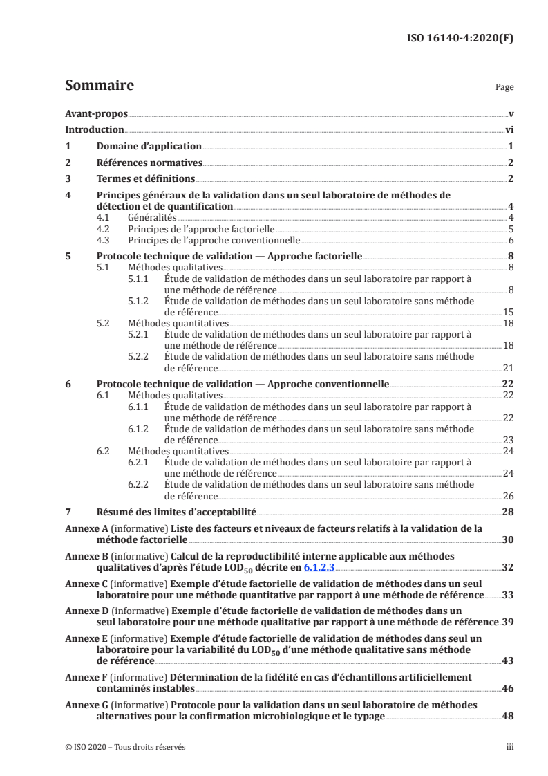 ISO 16140-4:2020 ISO 16140-4:2020 - Microbiologie de la chaîne alimentaire — Validation des méthodes — Partie 4: Protocole pour la validation de méthodes dans un seul laboratoire/9/2020 - Page 3 preview