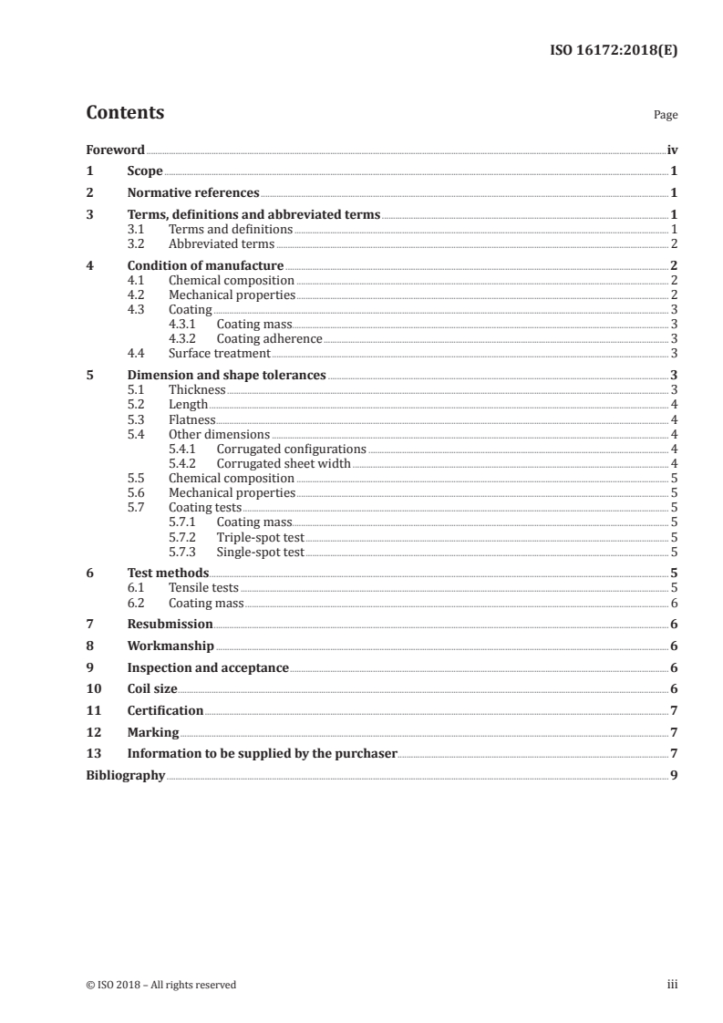 ISO 16172:2018 ISO 16172:2018 - Steel sheet, metallic-coated by the continuous hot-dip process for corrugated steel pipe/13/2018 - Page 3 preview