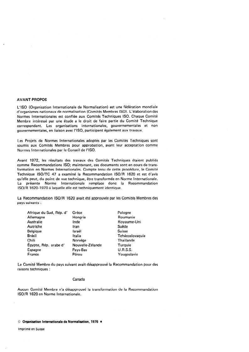 ISO 1620:1976 ISO 1620:1976 - Cryolithe, naturelle et artificielle — Dosage de la silice — Méthode spectrophotométrique au molybdosilicate réduit/1/1976 - Page 2 preview