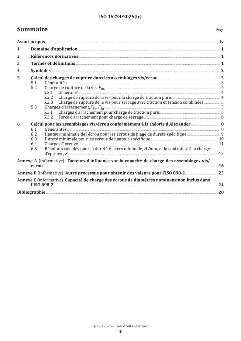 ISO 16224:2026 ISO 16224:2026 - Fixations — Méthodes de calcul pour les assemblages vis/écrou — Conception des écrous - Page 3 preview