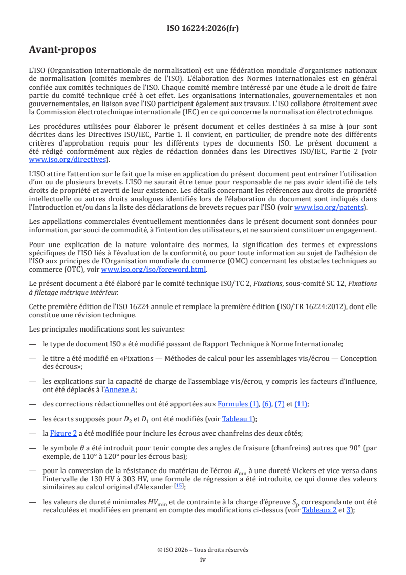 ISO 16224:2026 ISO 16224:2026 - Fixations — Méthodes de calcul pour les assemblages vis/écrou — Conception des écrous - Page 4 preview