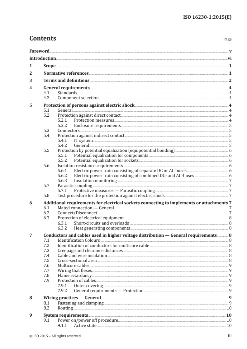 ISO 16230-1:2015 ISO 16230-1:2015 - Agricultural machinery and tractors — Safety of higher voltage electrical and electronic components and systems — Part 1: General requirements/11/2015 - Page 3 preview