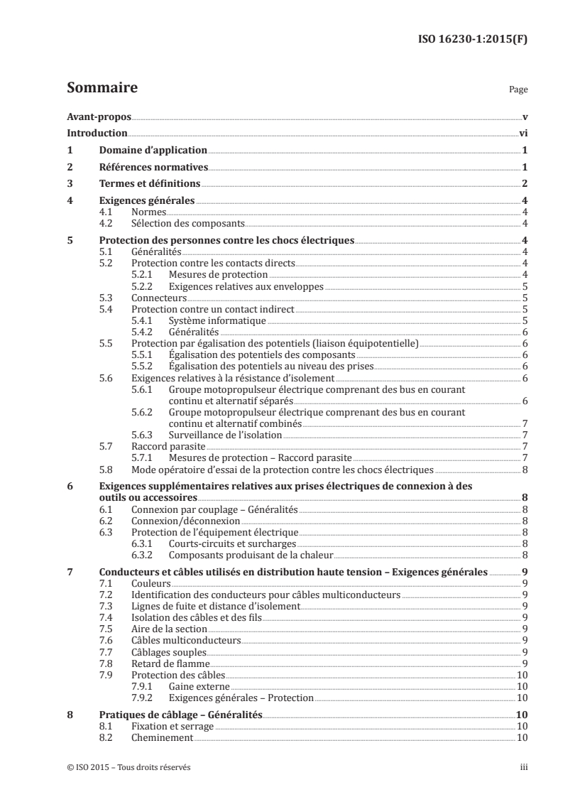 ISO 16230-1:2015 ISO 16230-1:2015 - Tracteurs et matériels agricoles — Sécurité des composants et des systèmes électriques et électroniques haute tension — Partie 1: Exigences générales/11/2015 - Page 3 preview
