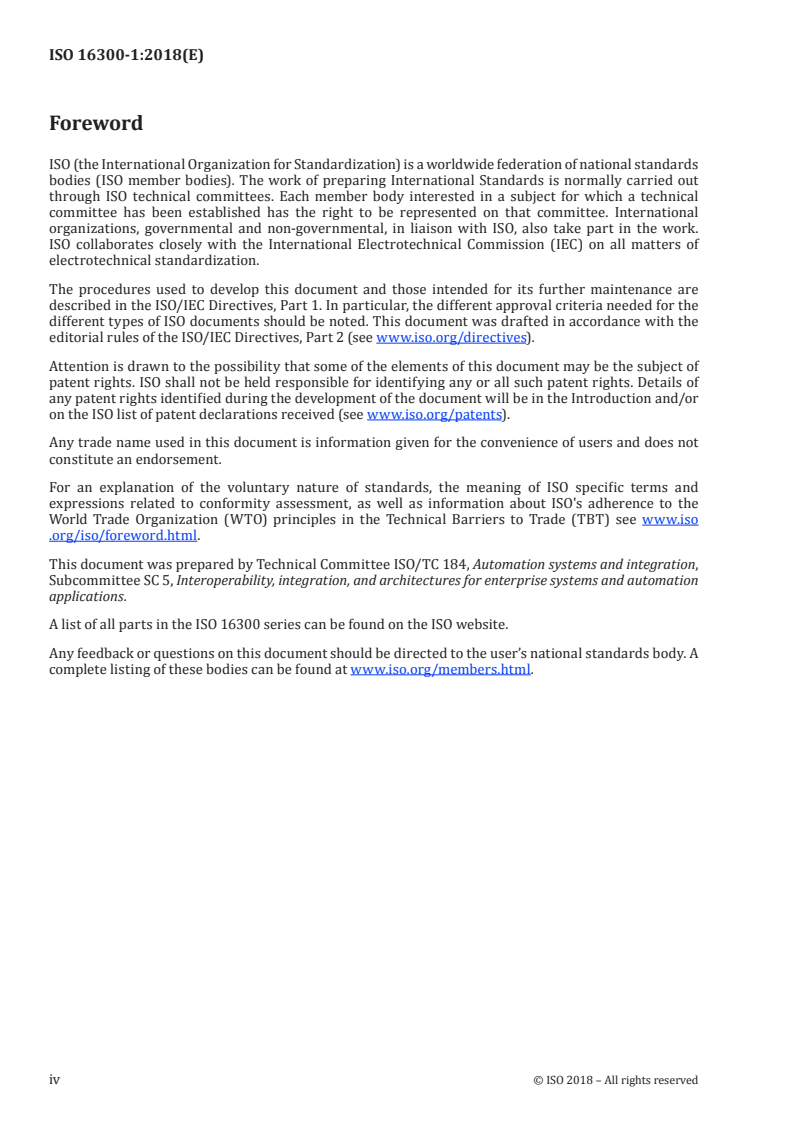 ISO 16300-1:2018 ISO 16300-1:2018 - Automation systems and integration — Interoperability of capability units for manufacturing application solutions — Part 1: Interoperability criteria of capability units per application requirements/28/2018 - Page 4 preview