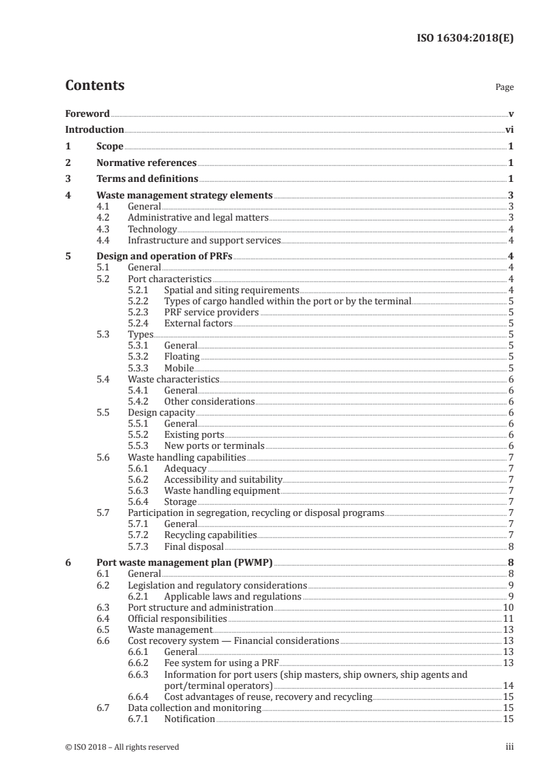 ISO 16304:2018 ISO 16304:2018 - Ships and marine technology — Marine environment protection — Arrangement and management of port waste reception facilities/29/2018 - Page 3 preview