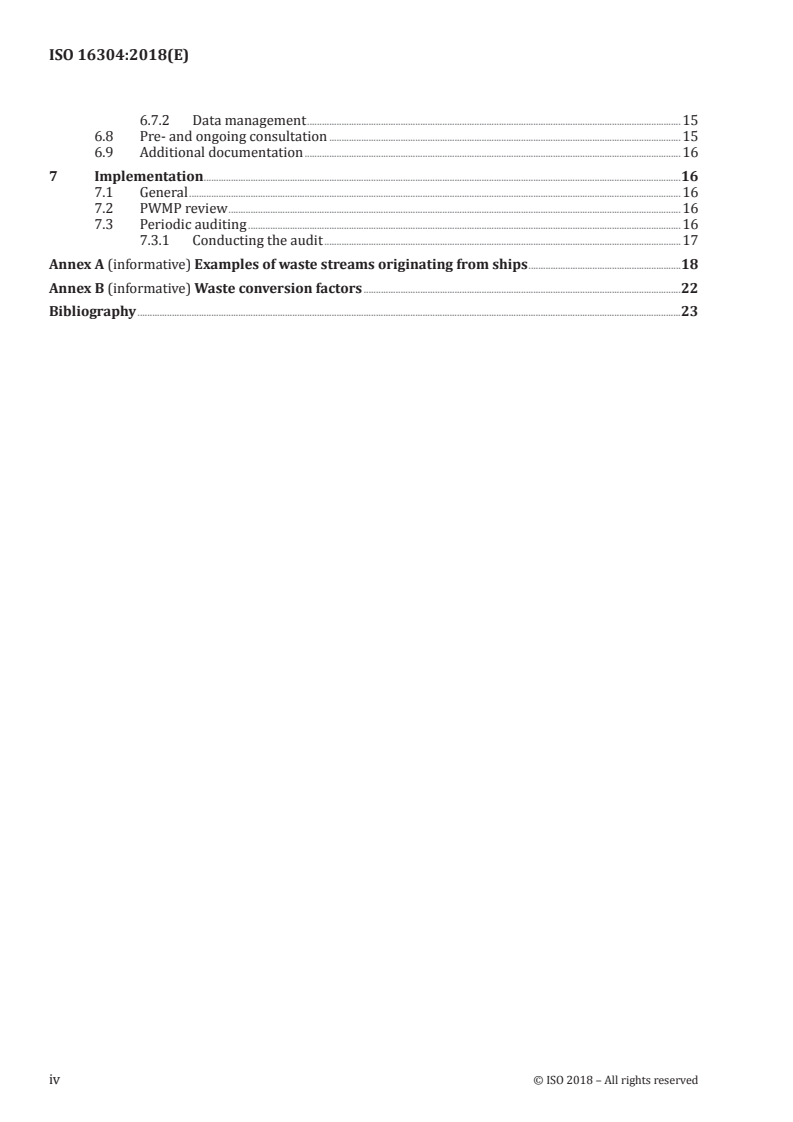 ISO 16304:2018 ISO 16304:2018 - Ships and marine technology — Marine environment protection — Arrangement and management of port waste reception facilities/29/2018 - Page 4 preview