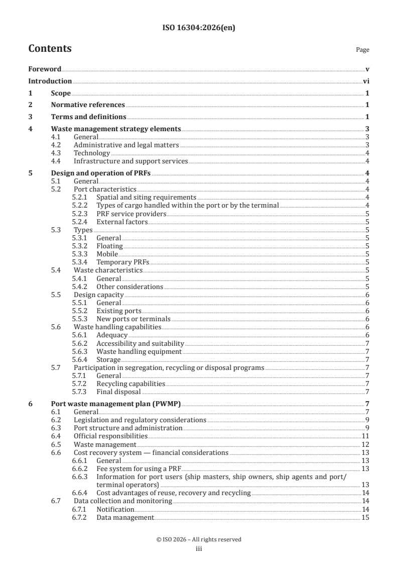 ISO 16304:2026 ISO 16304:2026 - Ships and marine technology — Marine environment protection — Arrangement and management of port waste reception facilities - Page 3 preview