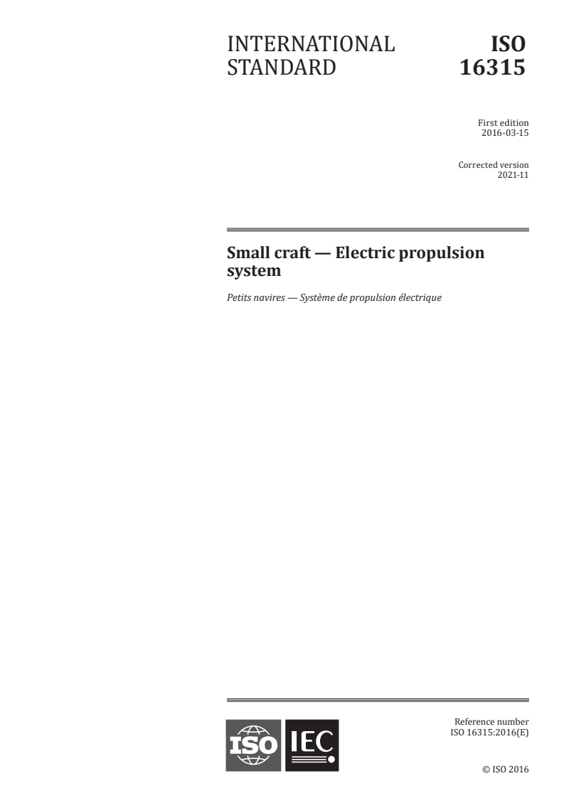 ISO 16315:2016 ISO 16315:2016 - Small craft — Electric propulsion system/30/2021 - Page 1 preview