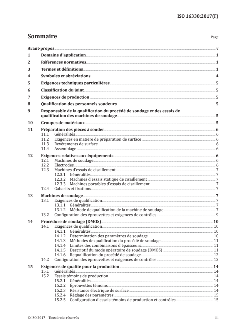 ISO 16338:2017 ISO 16338:2017 - Soudage pour applications aérospatiales — Soudage par résistance par points et à la molette/7/2019 - Page 3 preview
