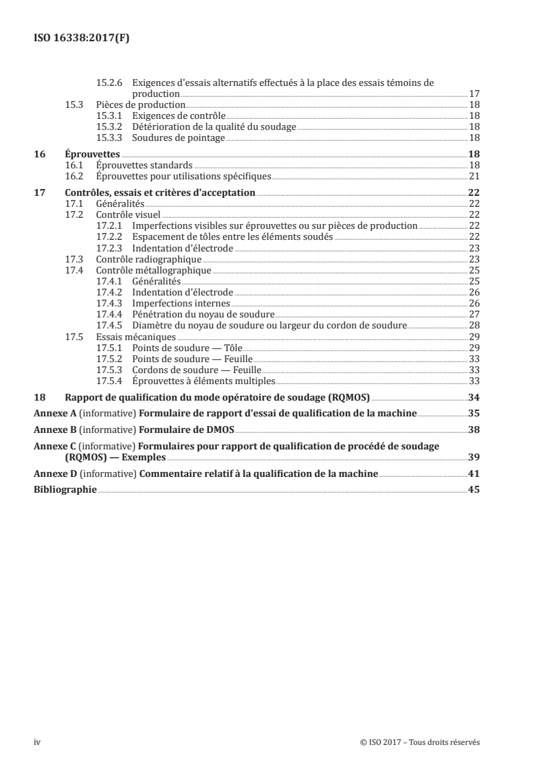 ISO 16338:2017 ISO 16338:2017 - Soudage pour applications aérospatiales — Soudage par résistance par points et à la molette/7/2019 - Page 4 preview