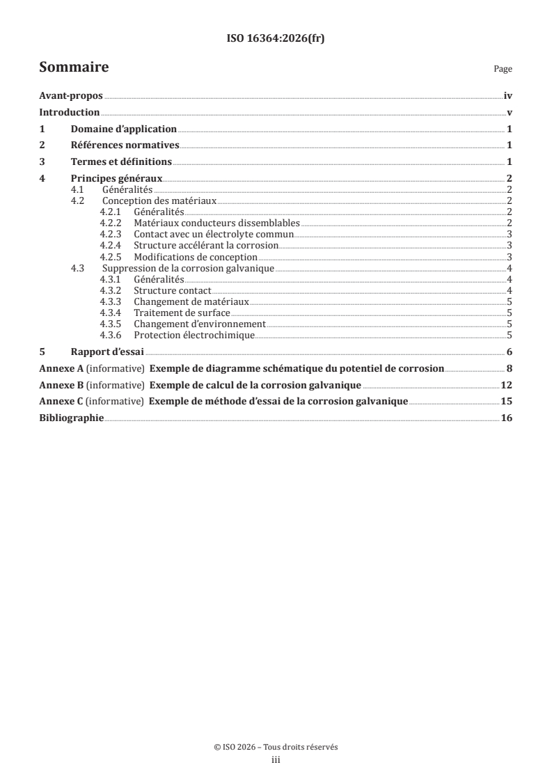 ISO 16364:2026 ISO 16364:2026 - Corrosion des métaux et alliages — Lignes directrices pour le contrôle de la corrosion galvanique - Page 3 preview