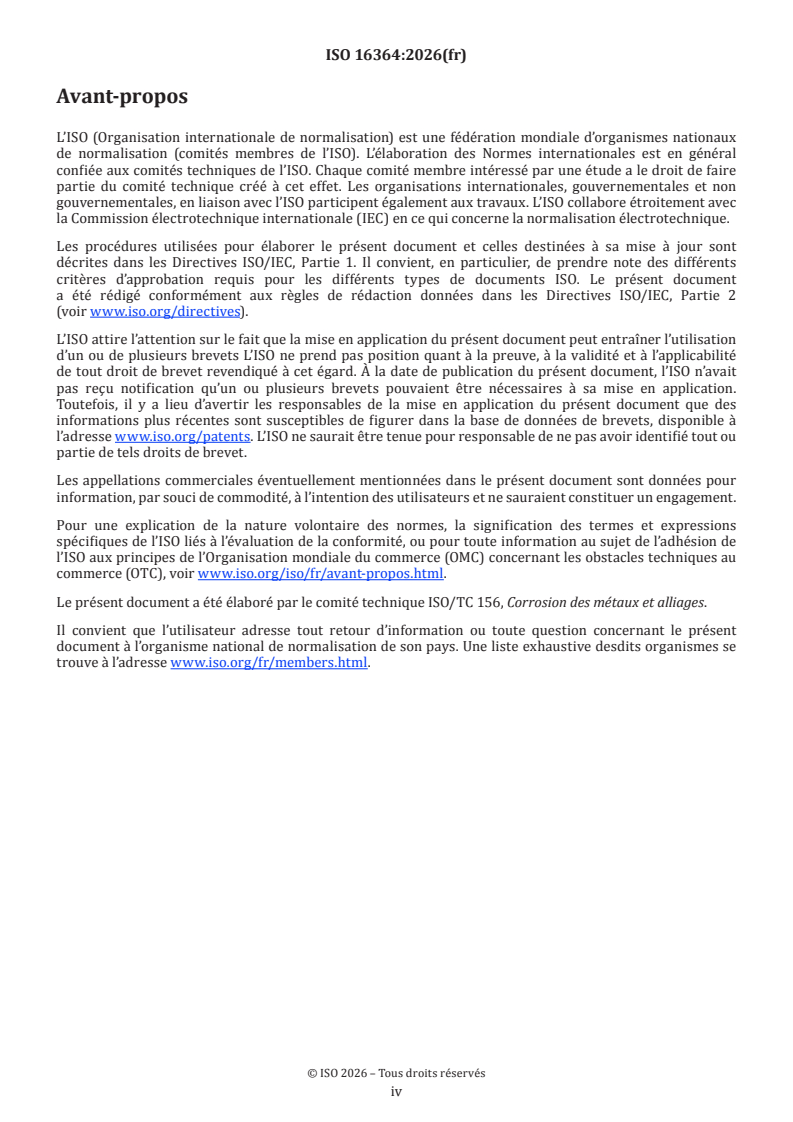 ISO 16364:2026 ISO 16364:2026 - Corrosion des métaux et alliages — Lignes directrices pour le contrôle de la corrosion galvanique - Page 4 preview