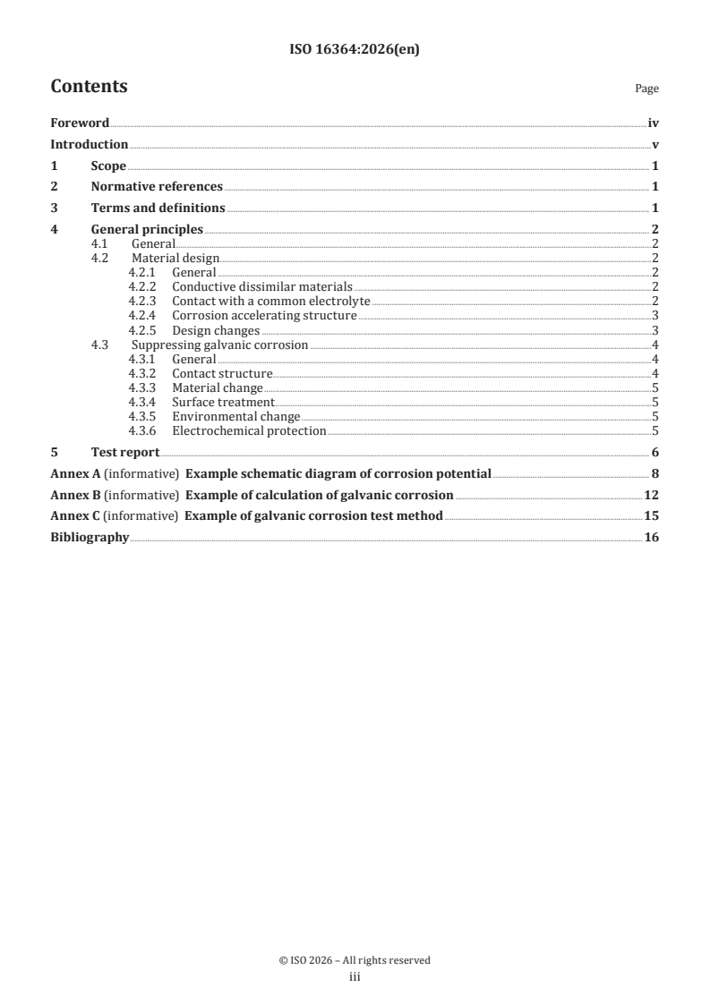 ISO 16364:2026 ISO 16364:2026 - Corrosion of metals and alloys — Guidelines for galvanic corrosion control - Page 3 preview