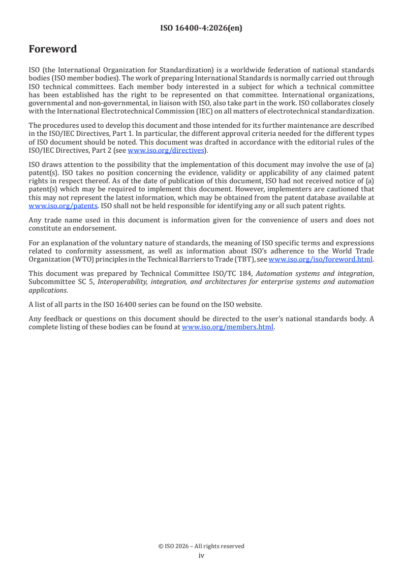 ISO 16400-4:2026 ISO 16400-4:2026 - Automation systems and integration — Equipment behaviour catalogues for virtual production system — Part 4: Application methods - Page 4 preview