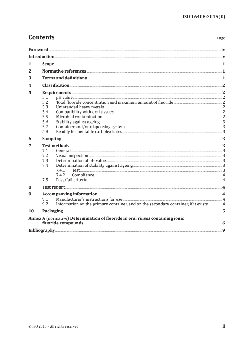 ISO 16408:2015 ISO 16408:2015 - Dentistry — Oral care products — Oral rinses/17/2015 - Page 3 preview