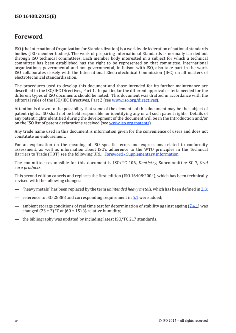 ISO 16408:2015 ISO 16408:2015 - Dentistry — Oral care products — Oral rinses/17/2015 - Page 4 preview