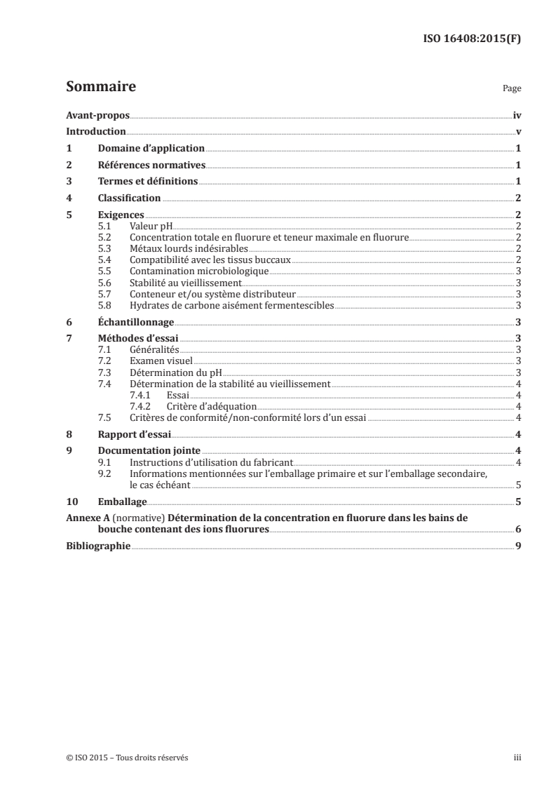 ISO 16408:2015 ISO 16408:2015 - Médecine bucco-dentaire — Produits d'hygiène bucco-dentaires — Bains de bouche/17/2015 - Page 3 preview