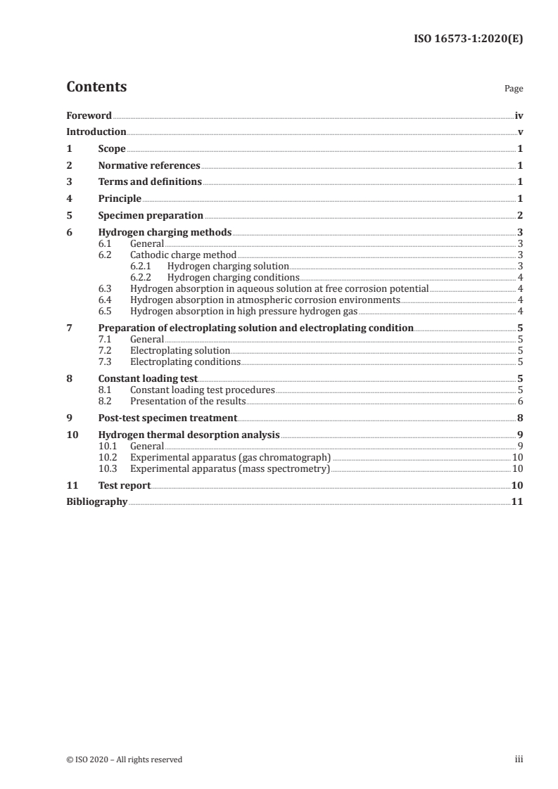 ISO 16573-1:2020 ISO 16573-1:2020 - Steel — Measurement method for the evaluation of hydrogen embrittlement resistance of high strength steels — Part 1: Constant load test/14/2020 - Page 3 preview