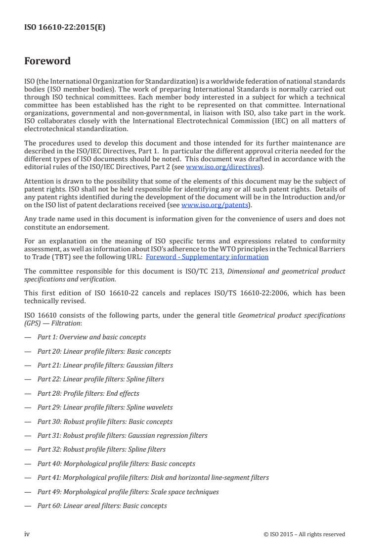 ISO 16610-22:2015 ISO 16610-22:2015 - Geometrical product specifications (GPS) — Filtration — Part 22: Linear profile filters: Spline filters/24/2015 - Page 4 preview