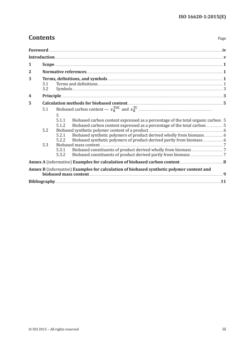 ISO 16620-1:2015 ISO 16620-1:2015 - Plastics — Biobased content — Part 1: General principles/2/2015 - Page 3 preview
