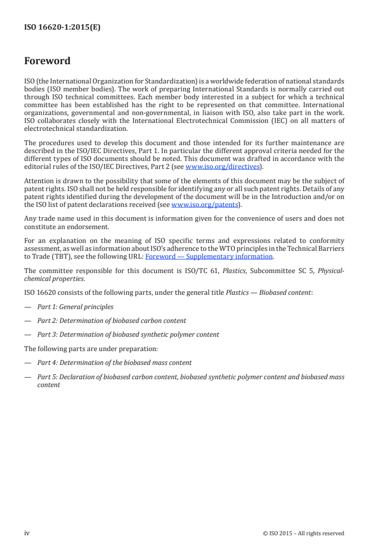 ISO 16620-1:2015 ISO 16620-1:2015 - Plastics — Biobased content — Part 1: General principles/2/2015 - Page 4 preview