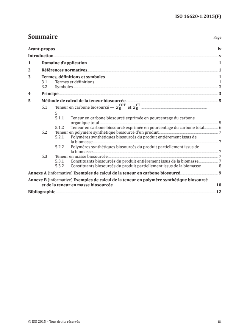 ISO 16620-1:2015 ISO 16620-1:2015 - Plastiques — Teneur biosourcée — Partie 1: Principes généraux/2/2015 - Page 3 preview