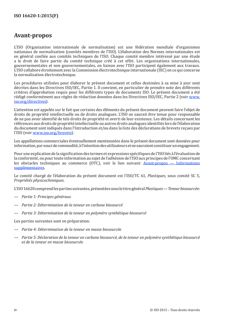 ISO 16620-1:2015 ISO 16620-1:2015 - Plastiques — Teneur biosourcée — Partie 1: Principes généraux/2/2015 - Page 4 preview