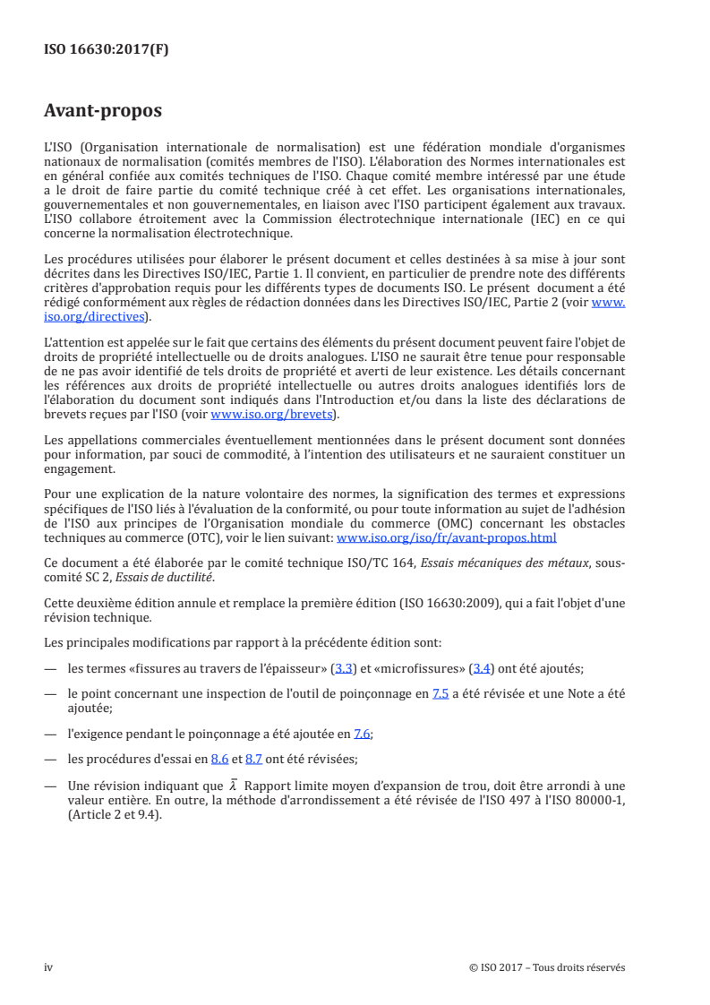 ISO 16630:2017 ISO 16630:2017 - Matériaux métalliques — Tôles et bandes — Essai d'expansion de trou/2/2017 - Page 4 preview