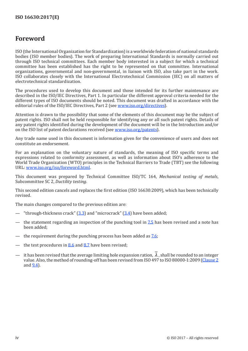 ISO 16630:2017 ISO 16630:2017 - Metallic materials — Sheet and strip — Hole expanding test/2/2017 - Page 4 preview