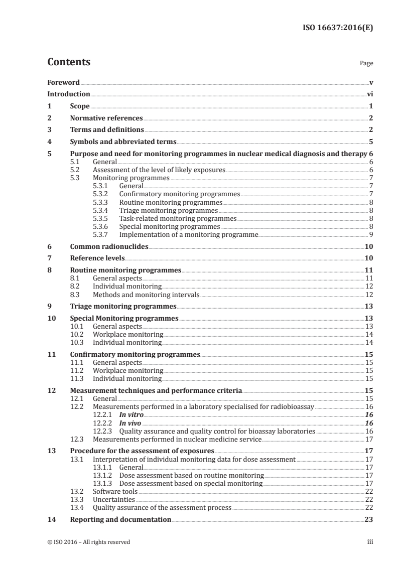 ISO 16637:2016 ISO 16637:2016 - Radiological protection — Monitoring and internal dosimetry for staff members exposed to medical radionuclides as unsealed sources/18/2016 - Page 3 preview