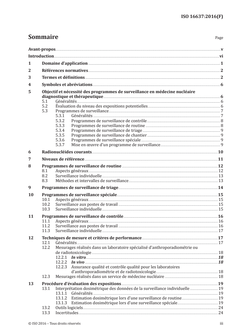 ISO 16637:2016 ISO 16637:2016 - Radioprotection — Surveillance et dosimétrie interne des travailleurs exposés lors des utilisations médicales des radioéléments en sources non scellées/21/2017 - Page 3 preview