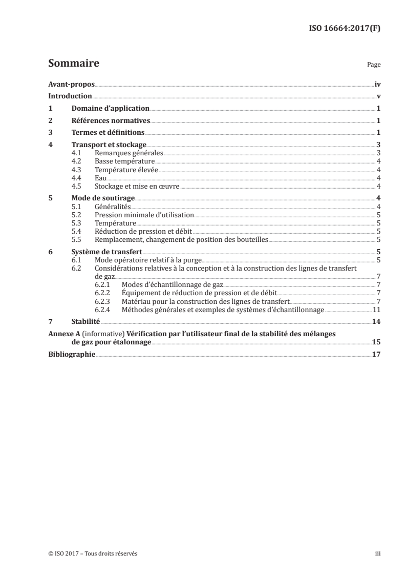 ISO 16664:2017 ISO 16664:2017 - Analyse des gaz — Mise en oeuvre des gaz et des mélanges de gaz pour étalonnage — Lignes directrices/15/2017 - Page 3 preview