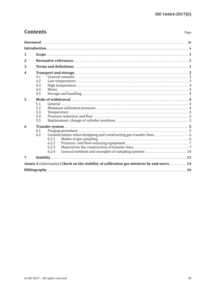 ISO 16664:2017 ISO 16664:2017 - Gas analysis — Handling of calibration gases and gas mixtures — Guidelines/18/2017 - Page 3 preview