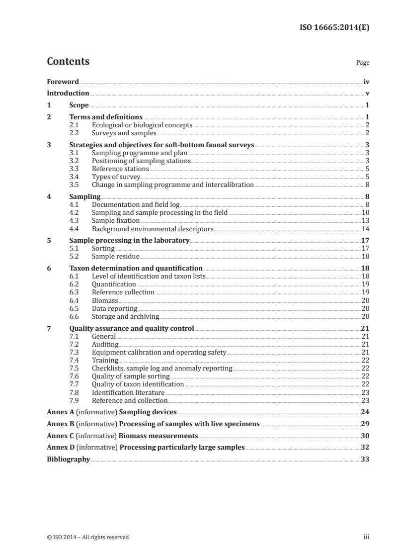 ISO 16665:2014 ISO 16665:2014 - Water quality — Guidelines for quantitative sampling and sample processing of marine soft-bottom macrofauna/6/2014 - Page 3 preview