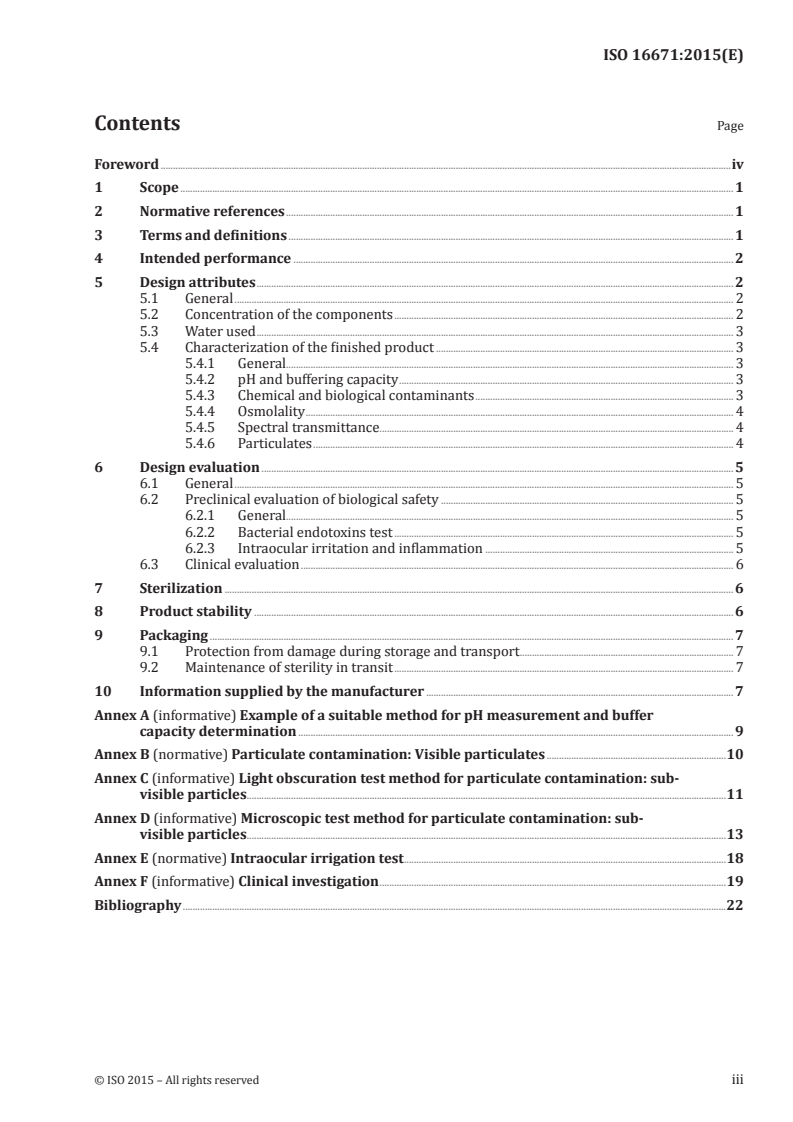 ISO 16671:2015 ISO 16671:2015 - Ophthalmic implants — Irrigating solutions for ophthalmic surgery/7/2015 - Page 3 preview