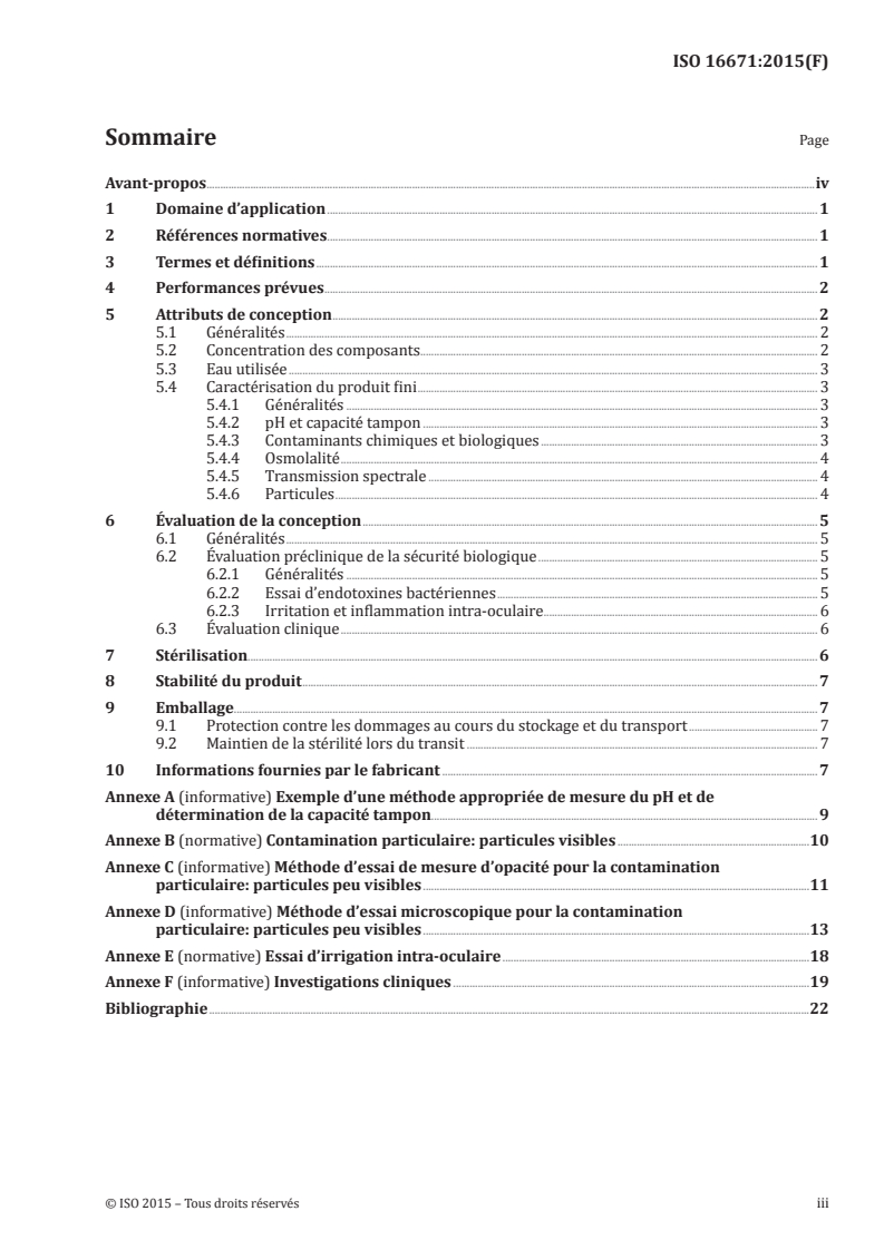 ISO 16671:2015 ISO 16671:2015 - Implants ophtalmiques — Solutions d'irrigation pour la chirurgie ophtalmique/7/2015 - Page 3 preview