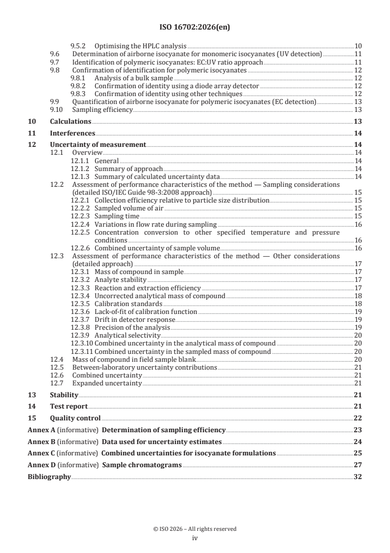 ISO 16702:2026 ISO 16702:2026 - Workplace air — Determination of total organic isocyanate groups in air using 1-(2-methoxyphenyl)piperazine and liquid chromatography - Page 4 preview