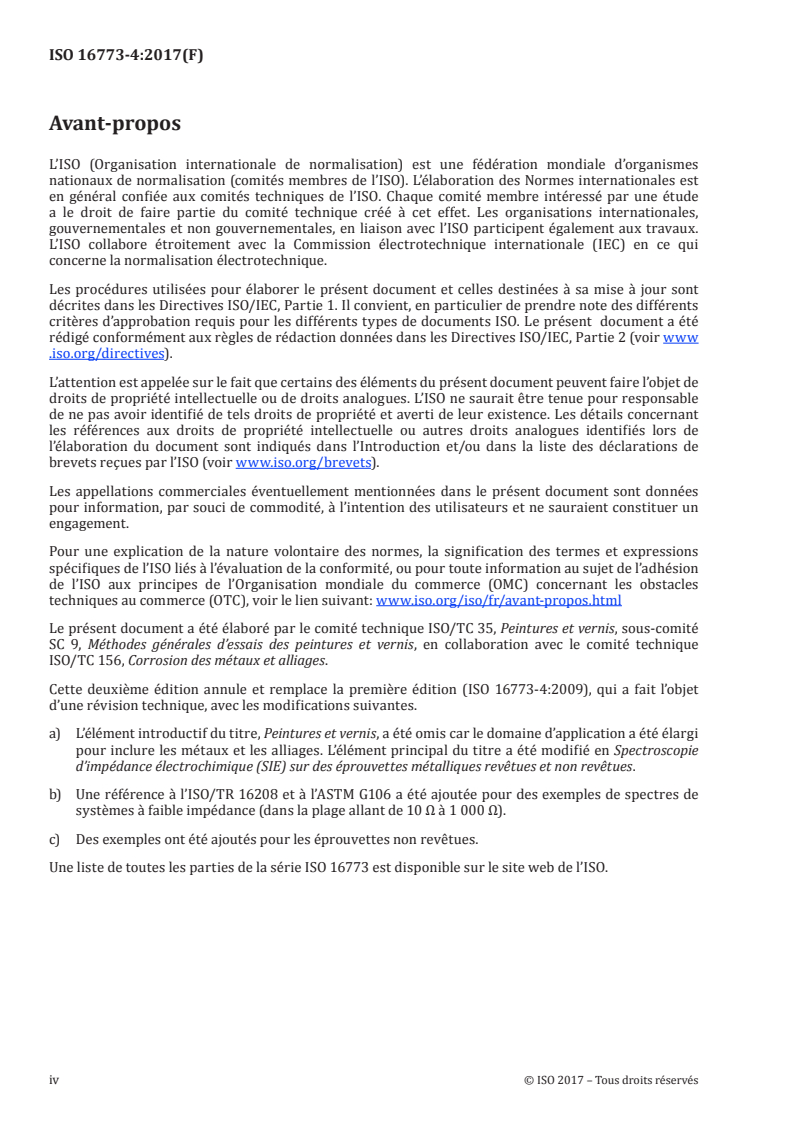 ISO 16773-4:2017 ISO 16773-4:2017 - Spectroscopie d'impédance électrochimique (SIE) sur des éprouvettes métalliques revêtues et non revêtues — Partie 4: Exemples de spectres d'éprouvettes revêtues de polymères et non revêtues/20/2017 - Page 4 preview