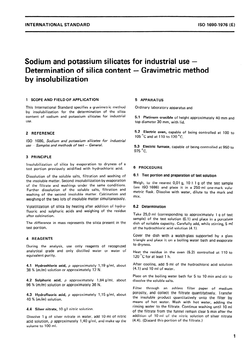 ISO 1690:1976 ISO 1690:1976 - Sodium and potassium silicates for industrial use — Determination of silica content — Gravimetric method by insolubilization/1/1976 - Page 3 preview