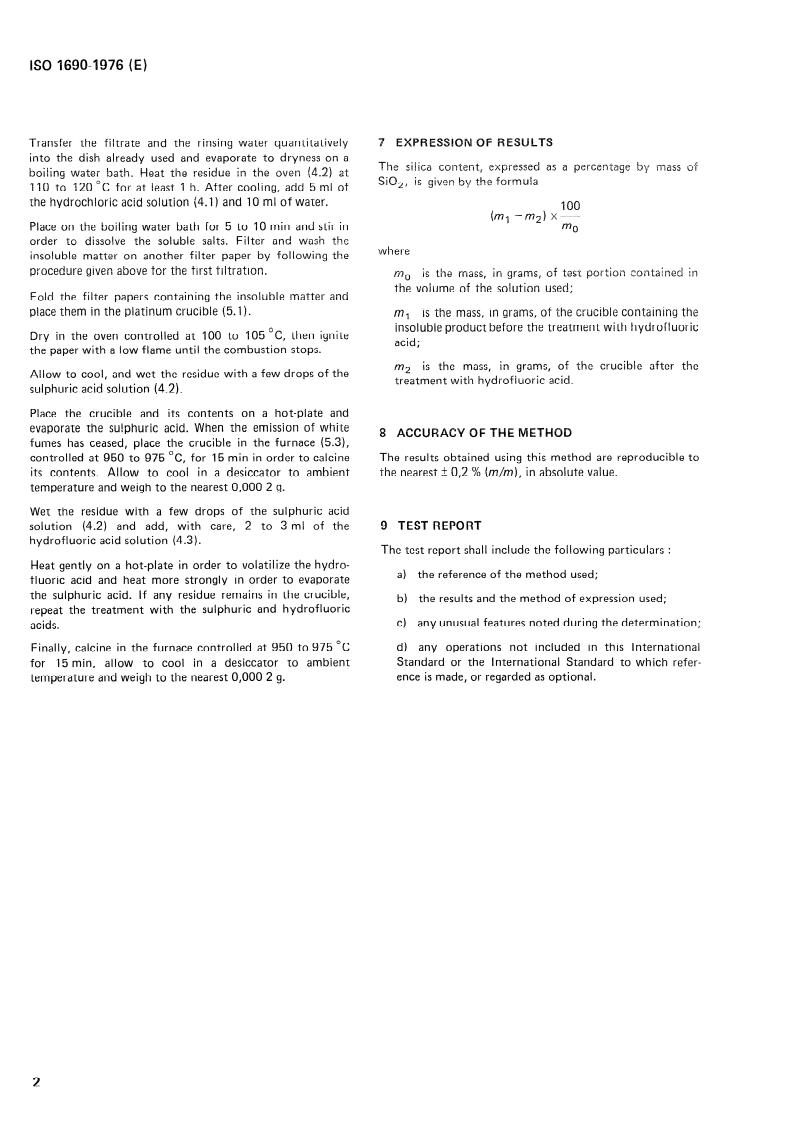 ISO 1690:1976 ISO 1690:1976 - Sodium and potassium silicates for industrial use — Determination of silica content — Gravimetric method by insolubilization/1/1976 - Page 4 preview