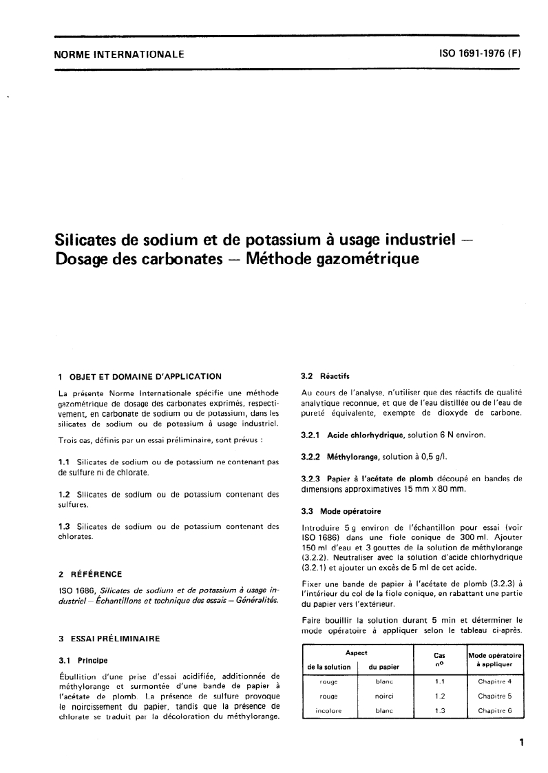 ISO 1691:1976 ISO 1691:1976 - Silicates de sodium et de potassium à usage industriel — Dosage des carbonates — Méthode gazométrique/1/1976 - Page 3 preview