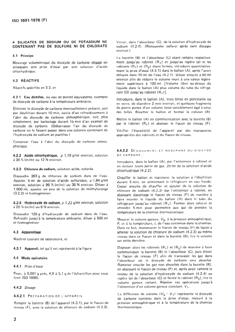 ISO 1691:1976 ISO 1691:1976 - Silicates de sodium et de potassium à usage industriel — Dosage des carbonates — Méthode gazométrique/1/1976 - Page 4 preview