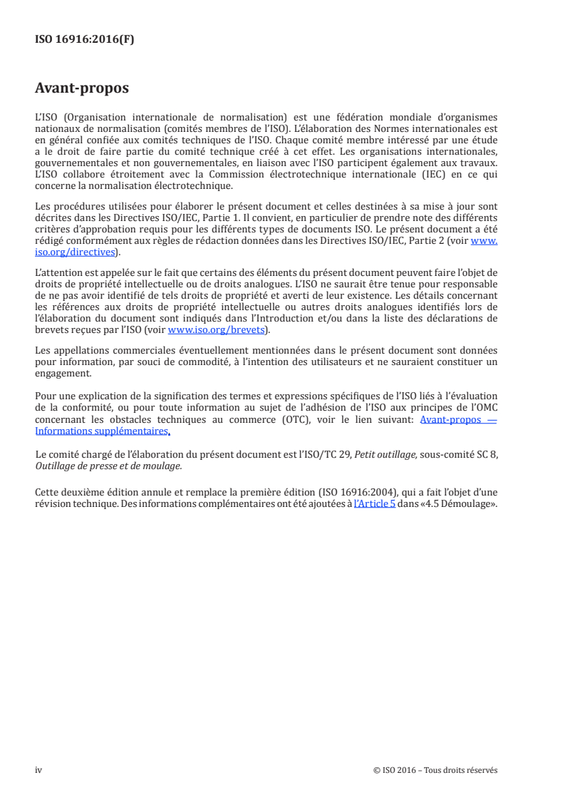 ISO 16916:2016 ISO 16916:2016 - Outillage de moulage — Formulaire de spécifications d'outils pour moules d'injection/18/2016 - Page 4 preview