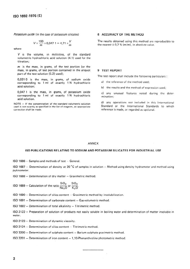 ISO 1692:1976 ISO 1692:1976 - Sodium and potassium silicates for industrial use — Determination of total alkalinity — Titrimetric method/1/1976 - Page 4 preview