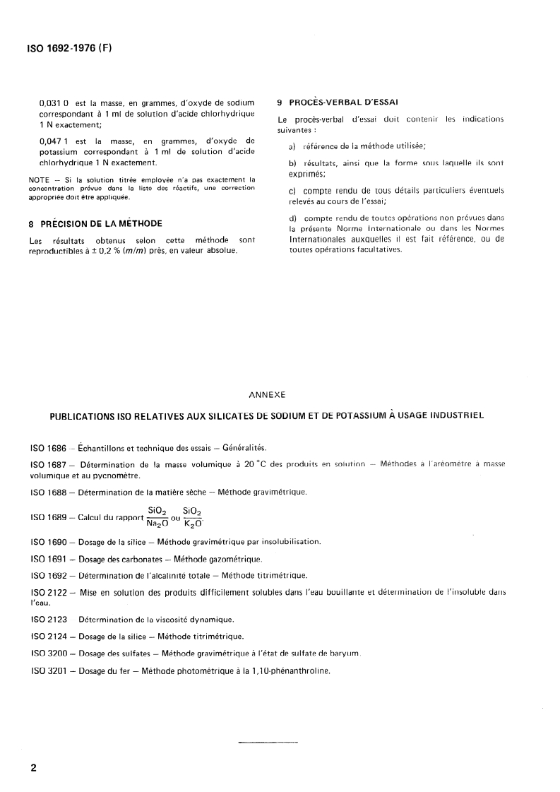 ISO 1692:1976 ISO 1692:1976 - Silicates de sodium et de potassium à usage industriel — Détermination de l'alcalinité totale — Méthode titrimétrique/1/1976 - Page 4 preview