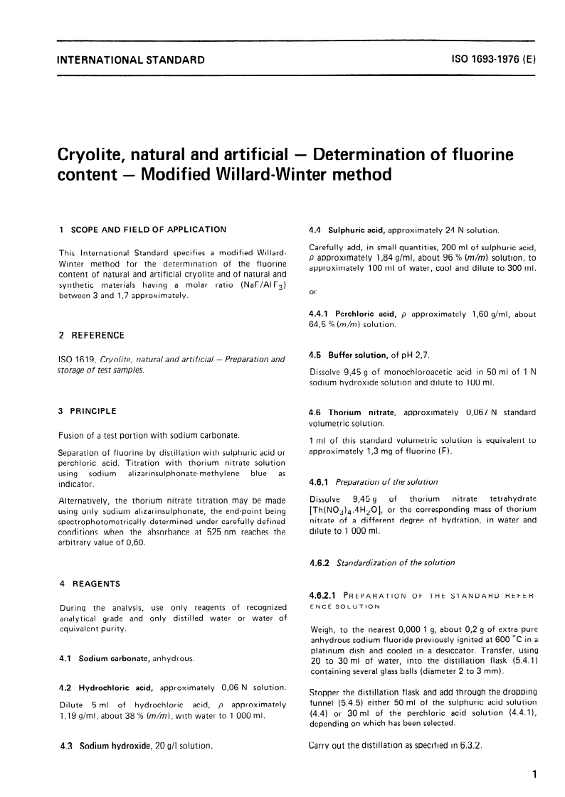 ISO 1693:1976 ISO 1693:1976 - Cryolite, natural and artificial — Determination of fluorine content — Modified Willard-Winter method/1/1976 - Page 3 preview