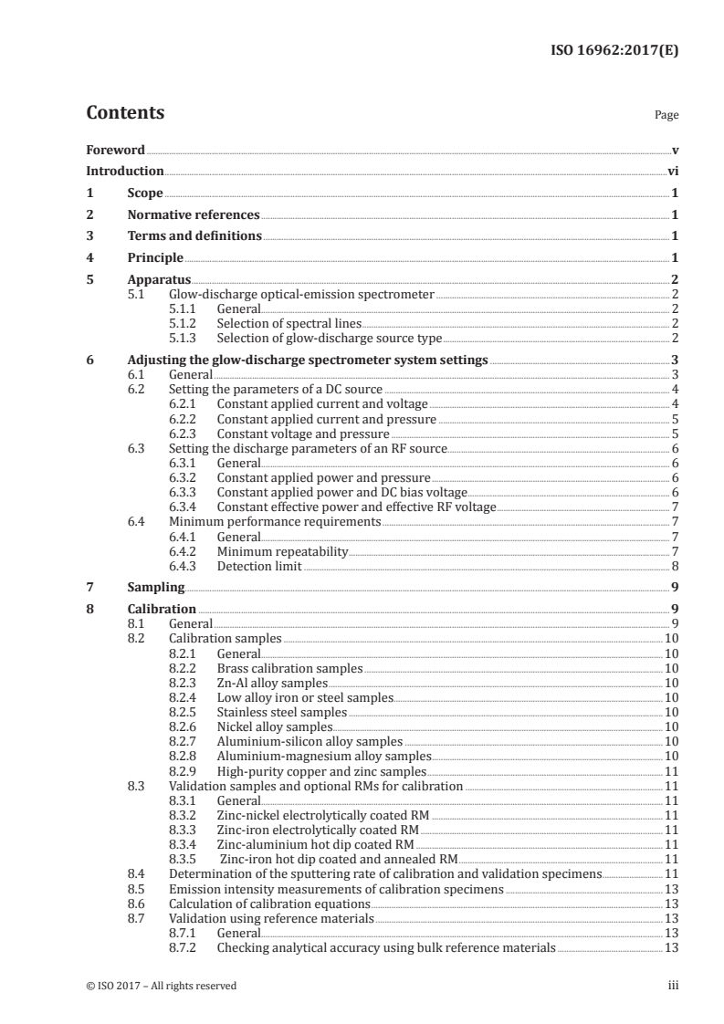 ISO 16962:2017 ISO 16962:2017 - Surface chemical analysis — Analysis of zinc- and/or aluminium-based metallic coatings by glow-discharge optical-emission spectrometry/24/2017 - Page 3 preview