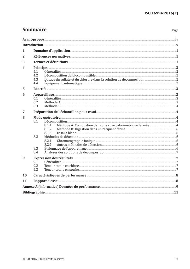 ISO 16994:2016 ISO 16994:2016 - Biocombustibles solides — Détermination de la teneur totale en soufre et en chlore/27/2016 - Page 3 preview